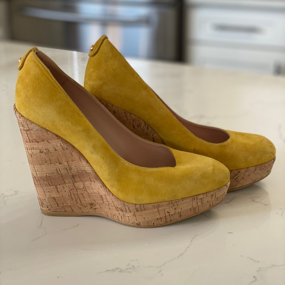 Stuart Weitzman Mustard Yellow Cork Wedge size 37